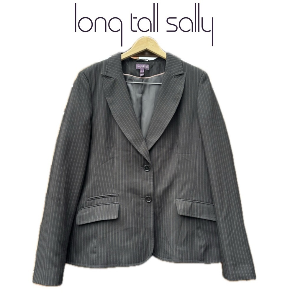 Long Tall Sally Ladies Black Pin Striped Blazer with pockets size 16US